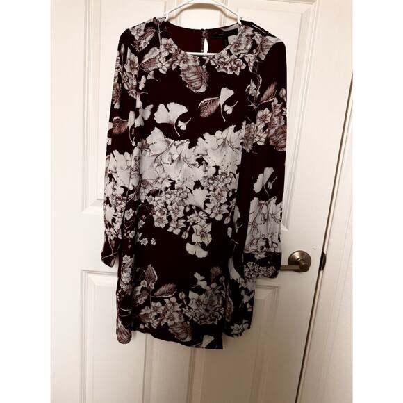 BCBG Maxazria Ashton Burgundy Floral Two Layer Dress Long Sleeve Size XS - Picture 1 of 12